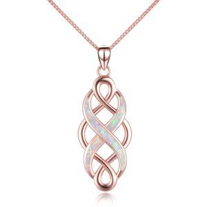 Women's Celtic Knot Created Opal Pendant Necklace Sterling Silver 18"